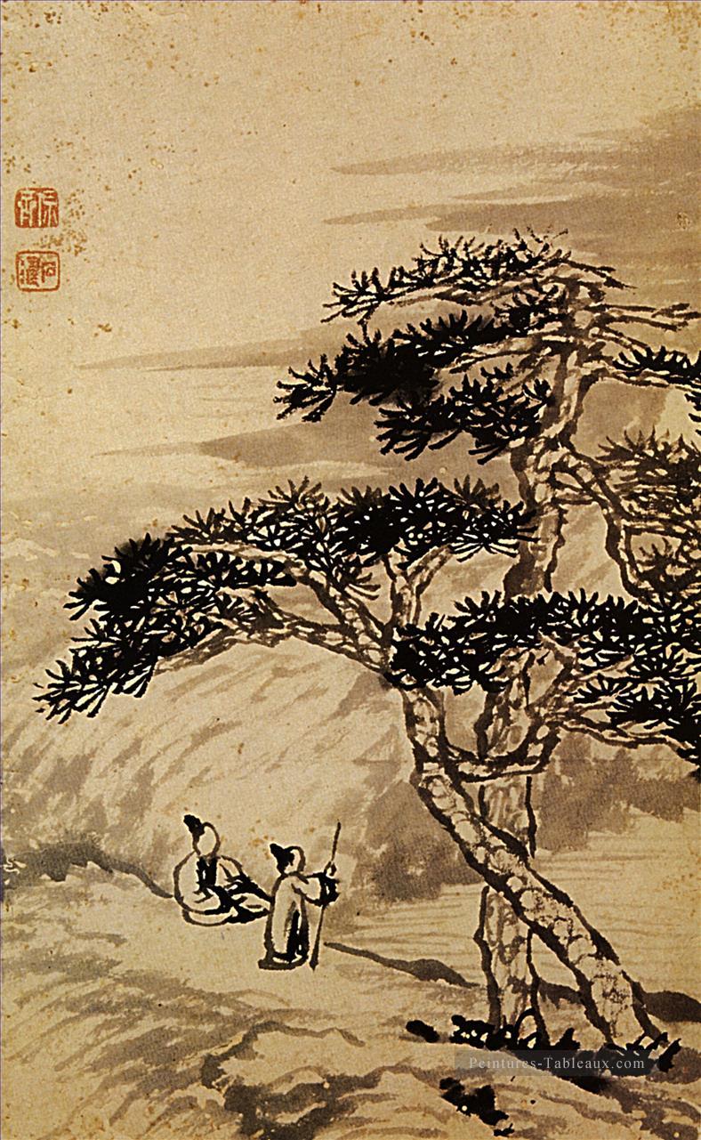 Shitao conversation au bord du vide 1698 vieille encre de Chine Peintures à l'huile
